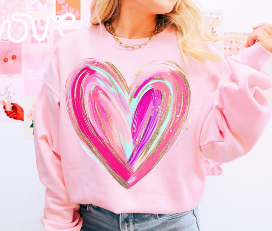 Brushstroke Valentines Heart Pullover